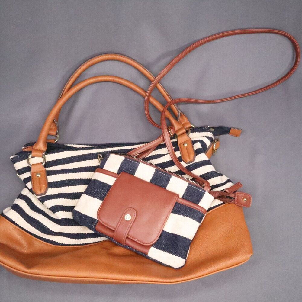 Maurice Cross Body Wallet Carry-on Purse Bag set of 2 Totes Navy/White Striped